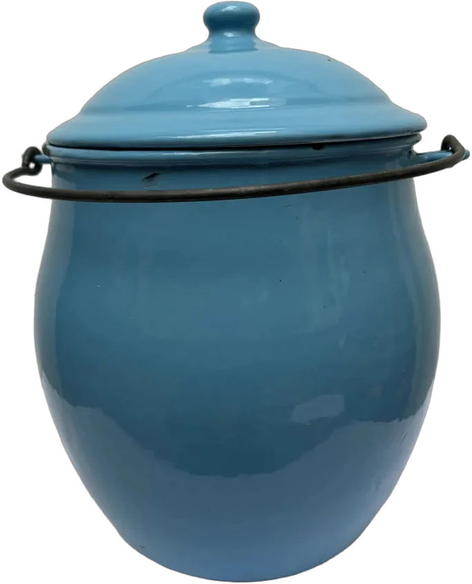 Antigua Olla Esmalte Porcelanizado Azul