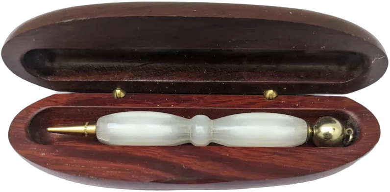 Vintage Bolígrafo De Escritorio Con Estuche De Madera Chocolate Azul