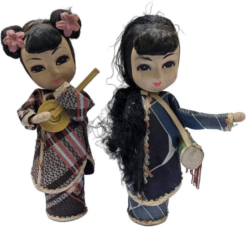 Antigua Par De Muñecas Japonesas Músicos 60s — imagen 1
