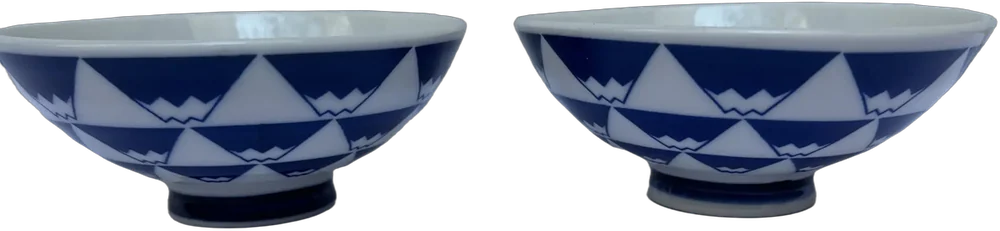 Vintage Cuenco Tazón Porcelana Volcán Fuji, Japón Azul