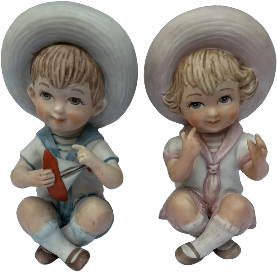 Vintage Figuras Porcelana Bisque Bebés De Piano