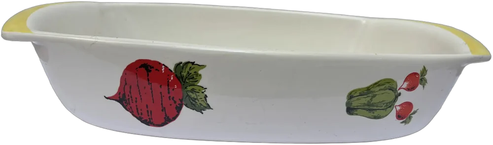 Vintage Refractario Hornear Diseño Vegetales San Isidro Blanco