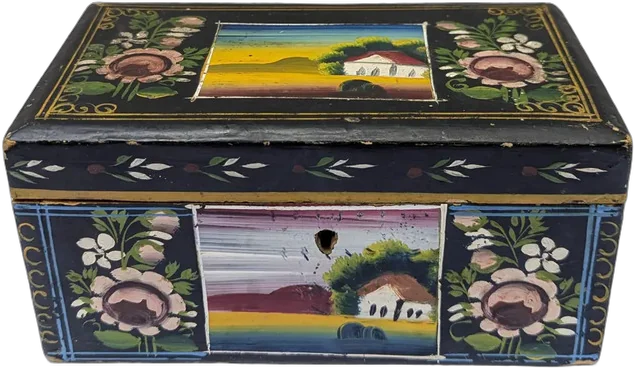 Antigua Caja De Olinala Madera De Linaloe Decorada A Mano Amarillo Olinalá