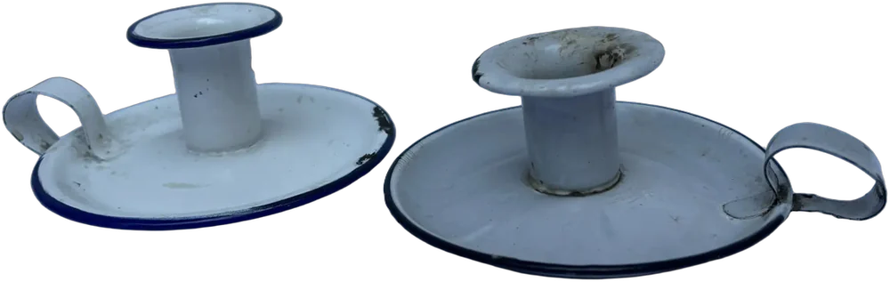 Antiguos Porta Velas Palmatorias Peltre Blanco