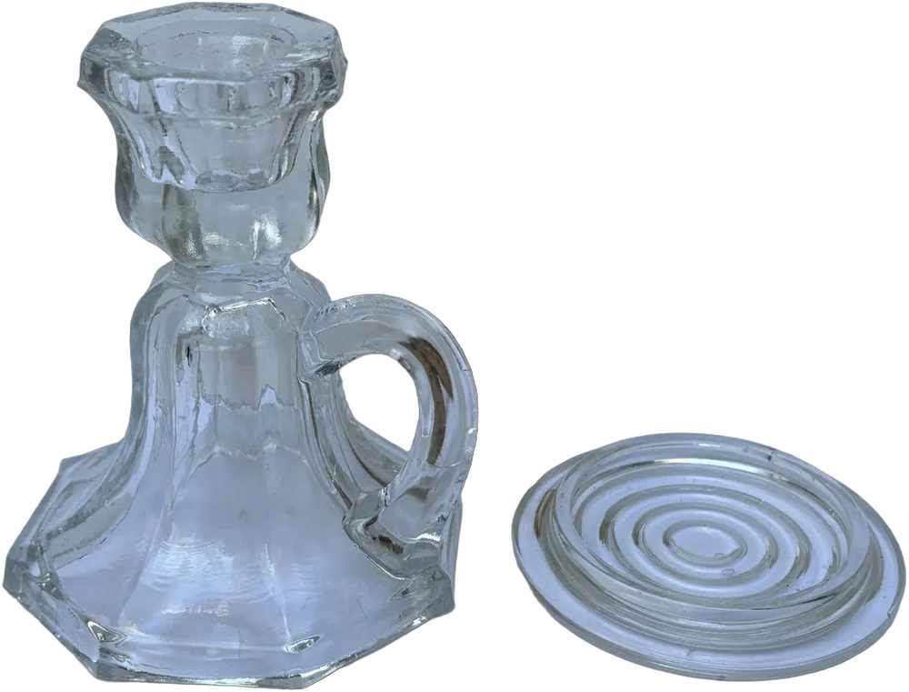 Vintage Porta Velas De Vidrio Prensado Palmatoria Y Plano Transparente