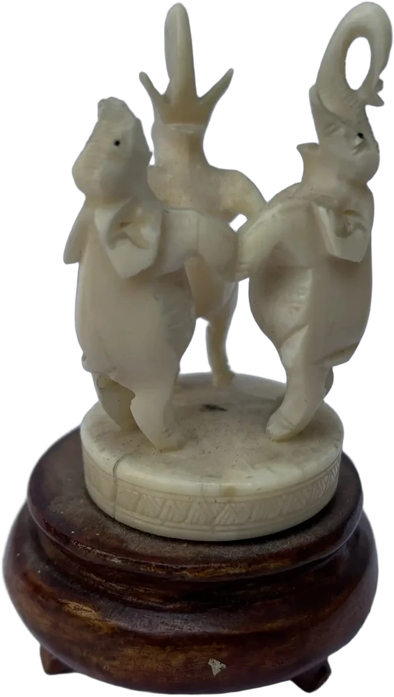 Vintage Figurita Elefantes Danzando Tallados Con Detalles