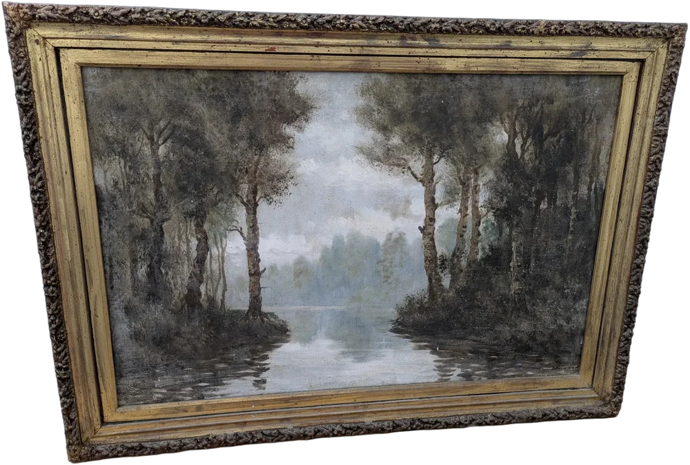 Óleo Sobre Tela Paisaje De Río Firmado D. Rubio