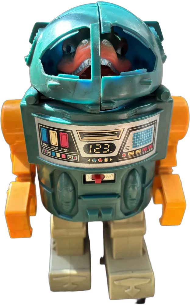 Vintage Monster Robot De Horikawa Japón 80s Dinosaurio Azul/gris/amarillo