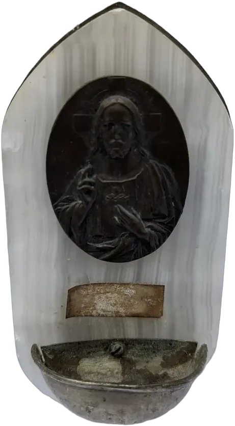 Antigua Pila De Agua Bendita Sagrado Corazón Onix Y Bronce