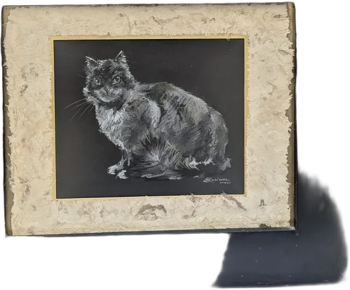 Cuadro Vintage Gato Óleo Papel Amate Olga Rusinova 2011