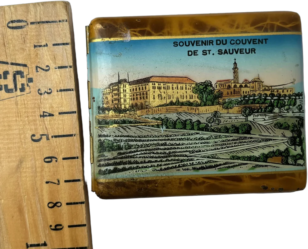 Viintage Cajita Souvenir Convento De St. Sauveur Multicolor Dibujo A Mano