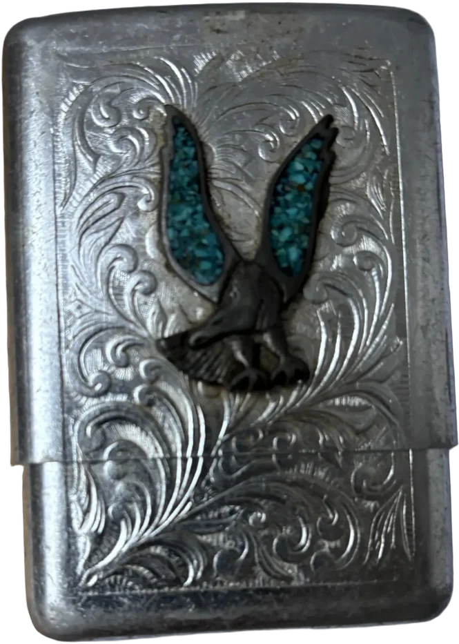 Vintage Cajita Metálica Decorada Águila Cobre Esmaltada Plateado Águila