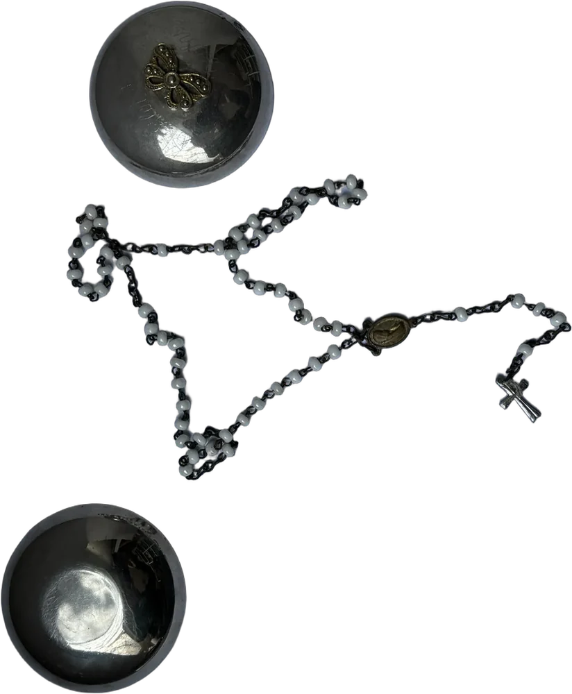 Antiguo Rosario Religioso Vidrio De Leche Con Estuche