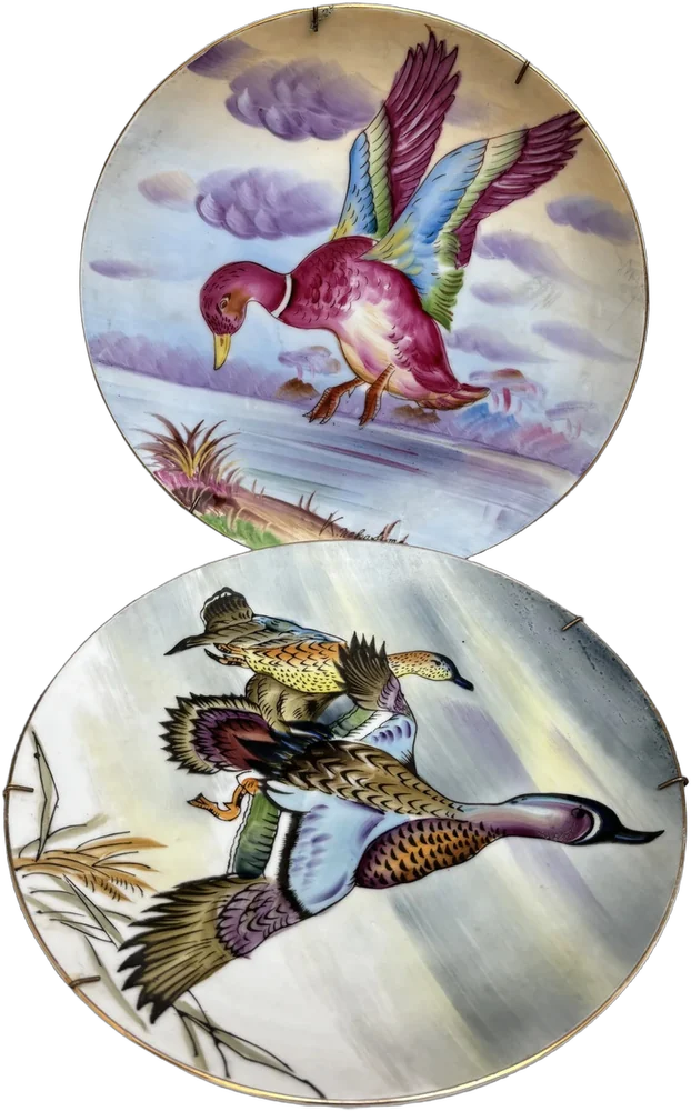 Vintage Platos Decorativos De Patos Pintados A Mano Multicolor Patos