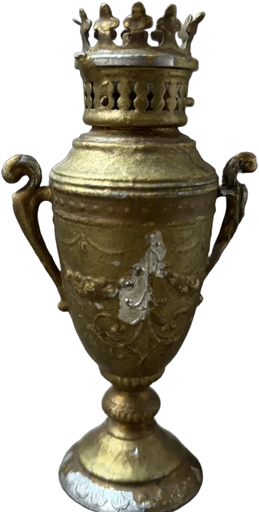 Antigua Miniatura Pie De Lámpara Jarrón Estilo Neoclasico Agua Dorado Oscuro