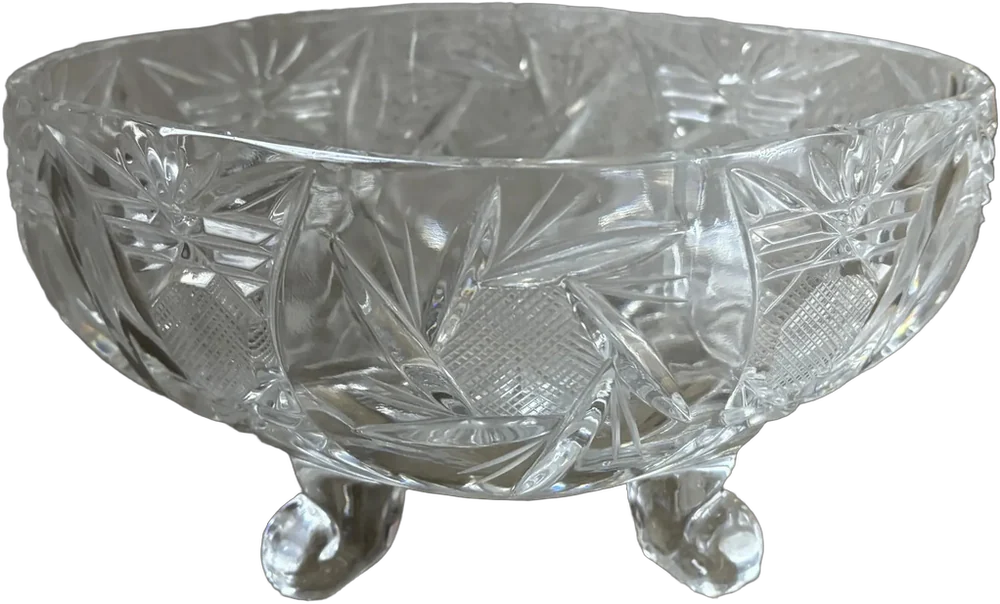 Vintage Frutero De Cristal Cortado 3 Patas Checoslovaquia Transparente