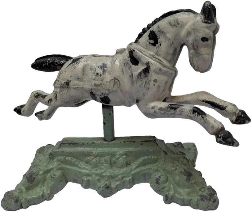 Antiguo Caballo De Carrusel Hierro Fundido Decorativo Beige