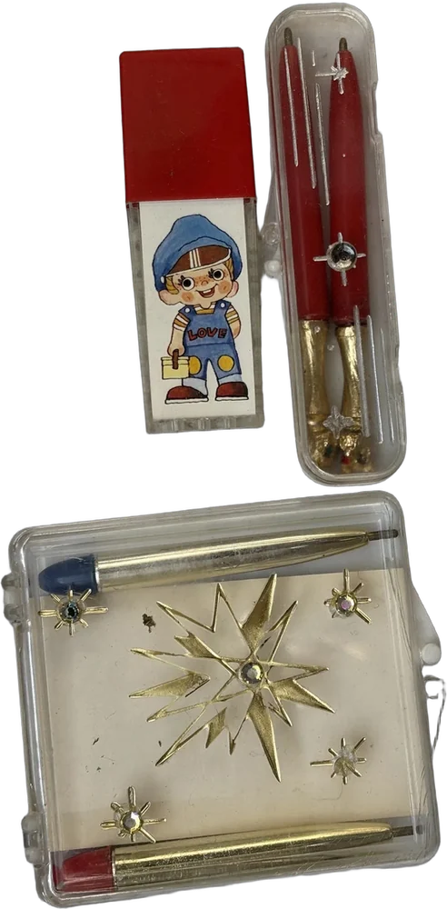 Vintage Colección De Min Plumas En Estuche Blanco Negro