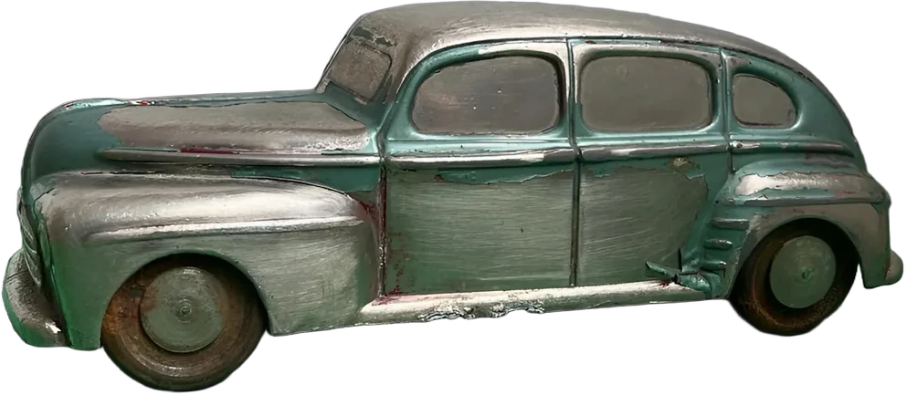 Antiguo Carro A Escala Metálico Coleccionable Verde Claro