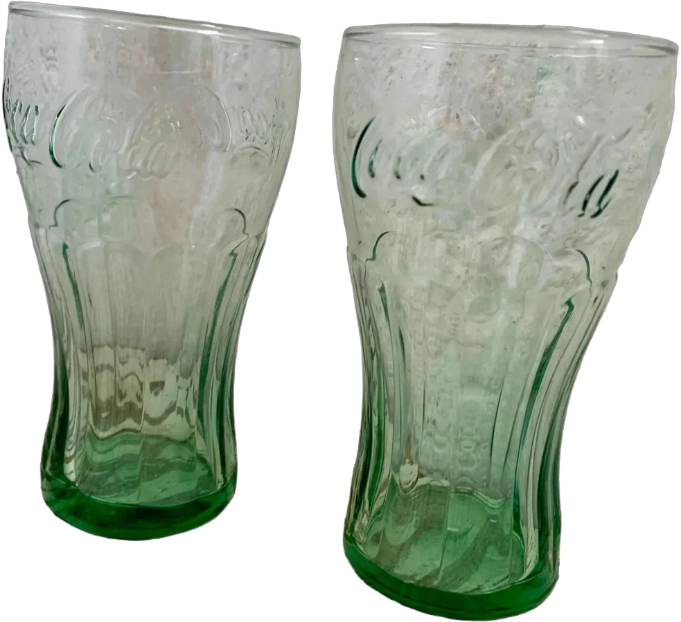 Dos Vasos Coca-cola Vidrio Verde Prensado Verde Salvia