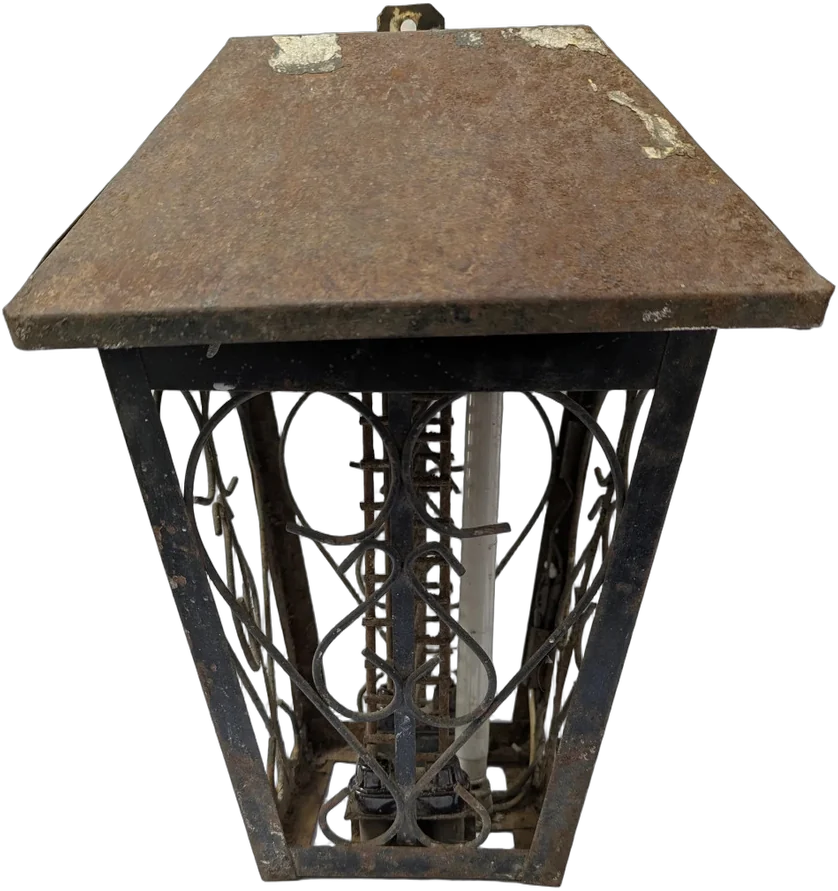 Antiguo Farol De Pared En Hierro Forjado Negro