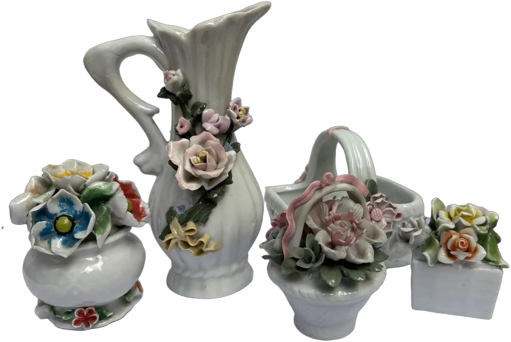 Vintage Lote De Floreros De Cerámica Pequeños