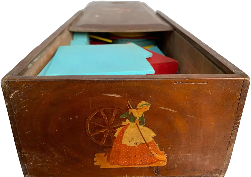 Vintage Juego Educativo Piezas Geométricas En Caja Cedro — imagen 1