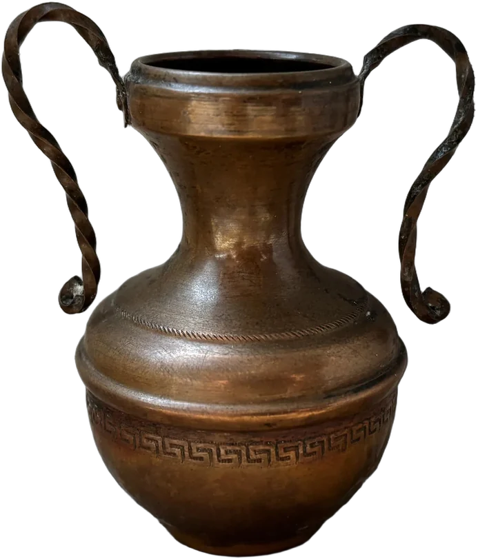Vintage Mini Jarrón Cobre Forma Ánfora Roma Dorado Oscuro Roma Antigua
