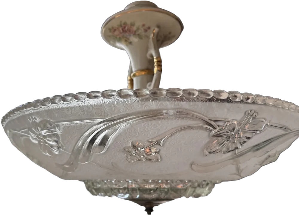 Antigua Lámpara Colgante Francesa Art Deco 30s, 40s