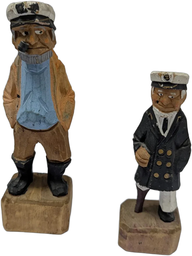 Antiguo Set De Capitanes De Mar Talla En Madera Folk Art Azul