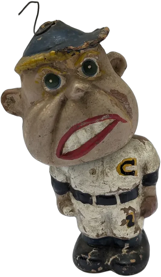 Antiguo Muñeco Bobblehead Beisbolista Serie Ugly Face 60 Blanco Y Negro Con Detalles Azul Oscuro (pintura Desgastada)
