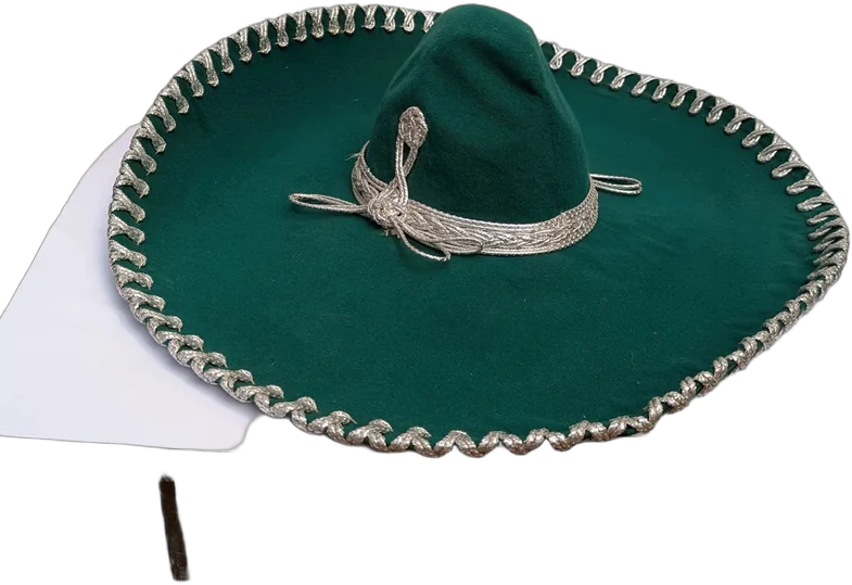 Antiguo Sombrero De Charro Verde Gala Fieltro Y Plata Verde Lima