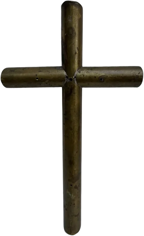 Antigua Cruz Tubular De Bronce 27x15 Cm