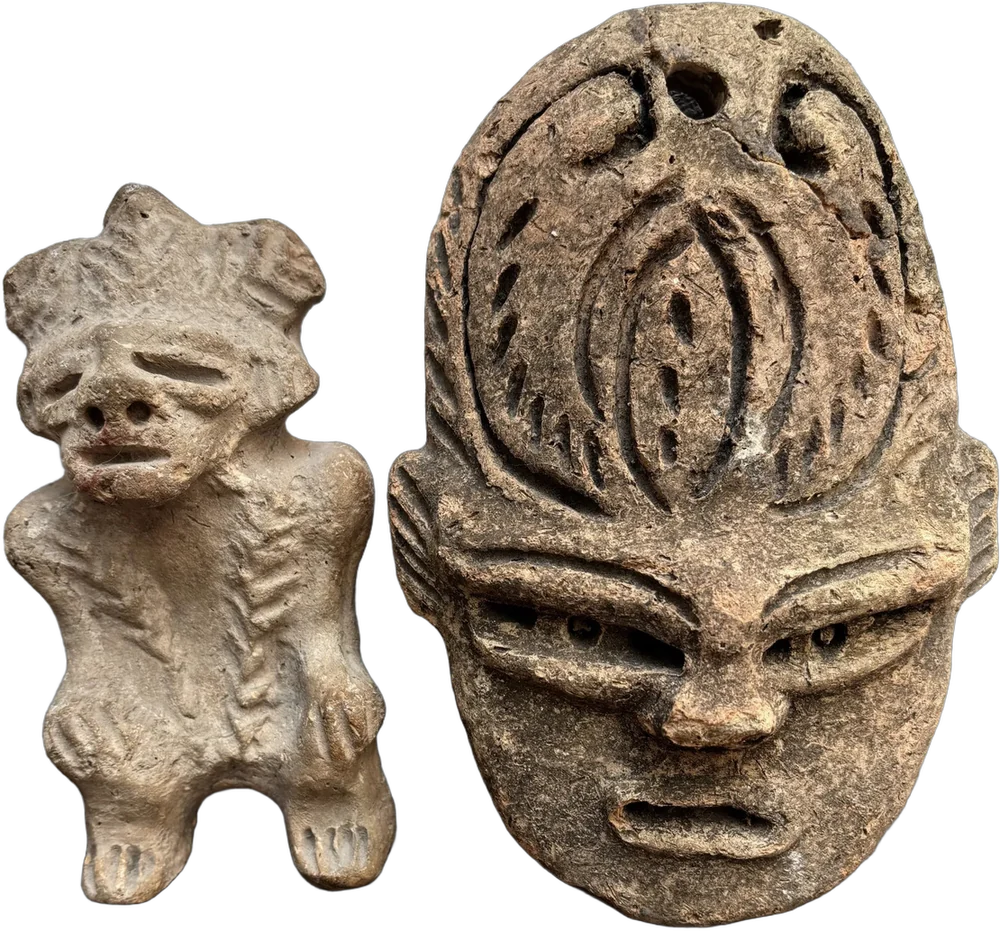 Vintage Artesanía Réplicas Mascara Y Figura Antropomórfica Marrón Claro