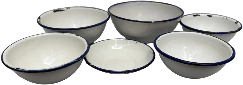 Vintage Seis Tazones Peltre Varios Tamaños Blanco