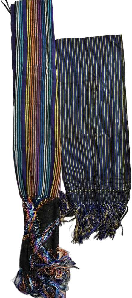 Par De Antiguos Rebozos Mexicanos Multicolor Rayas Estándar — imagen 1
