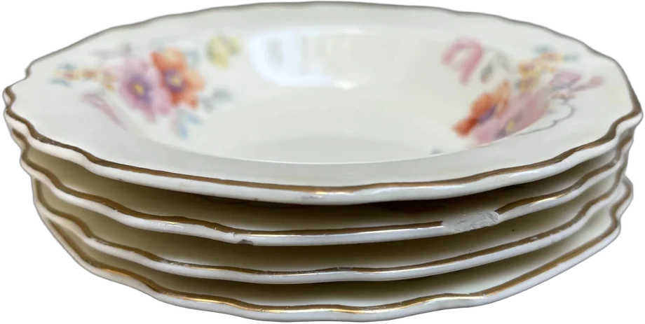 Vintage Platos Postreros De Vajilla Patrón Flores Blanco Canary Tone