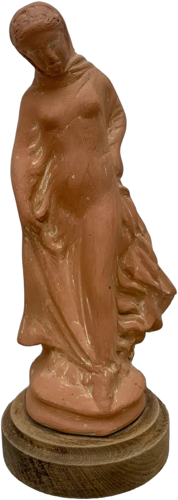 Antigua Escultura Mujer Con Velo Gustau Violet Terracota