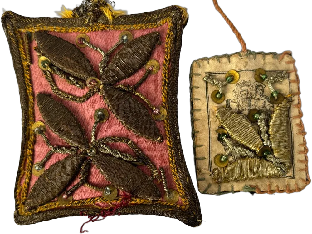 Antiguo Escapulario Devocional Bordado Canutillo Conventual