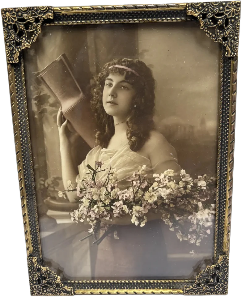 Antiguo Marco De Latón Estilo Art Nouveau 13x18 Cm Dorado Oscuro