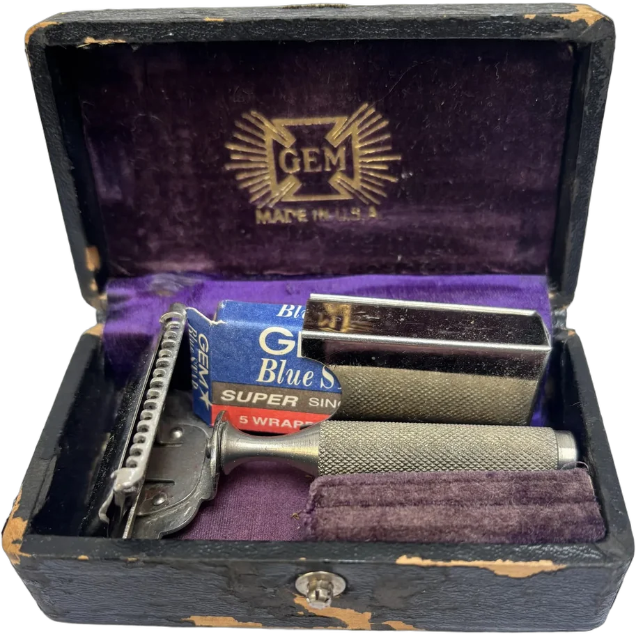 Antiguo Estuche Para Caballero Maquinilla Gem Negro — imagen 1