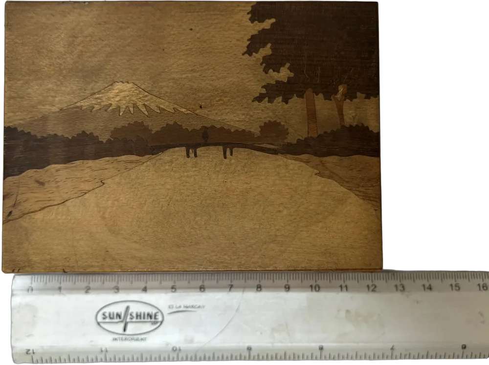 Vintage Cajitas De Recuerdo Decoradas Japón Marrón Claro Monte Fuji
