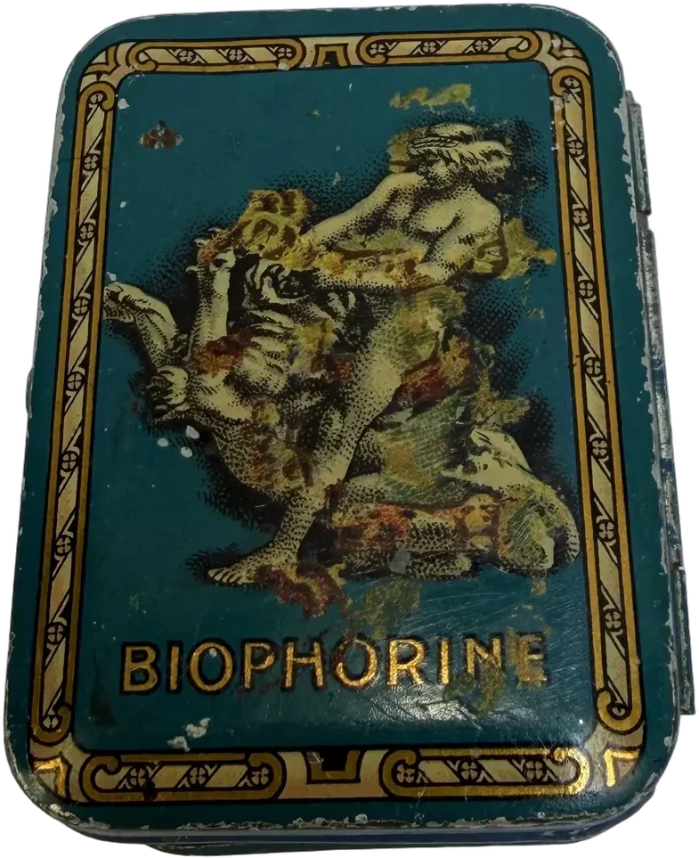 Antigua Cajita Hojalata Biophorine Botica Litografíada