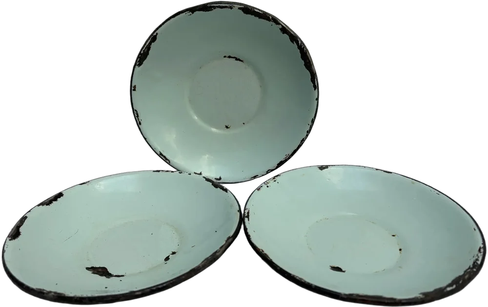 Tres Antiguos Platos De Peltre Azul Cielo 16 Cm Azul Claro Liso