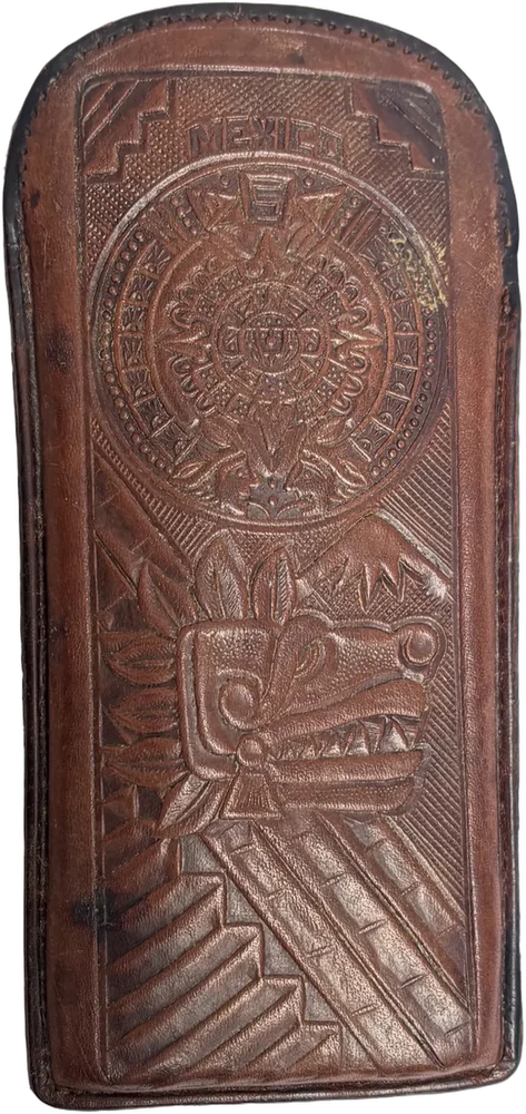 Antiguo Ok Estuche Para Lentes Piel Artesanía Mexicana Marrón Oscuro