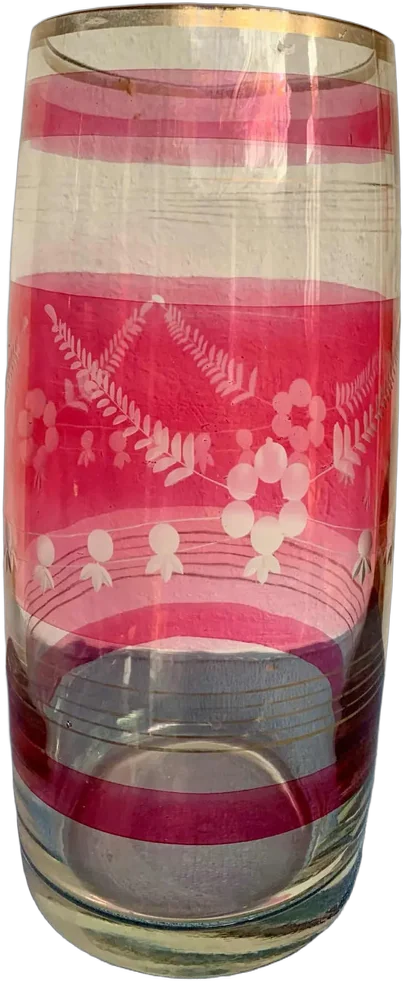 Retro Vintage Florero Cristal De Pepita Rojo Floreado