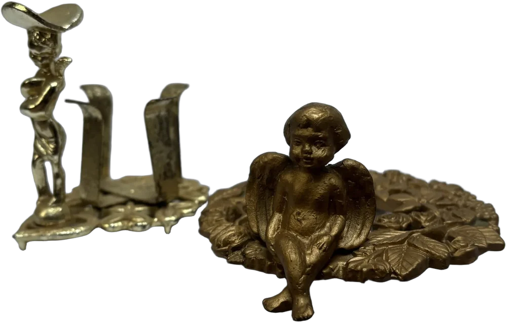 Vintage Adornos Soportes Para Vela Querubines Dorado Oscuro