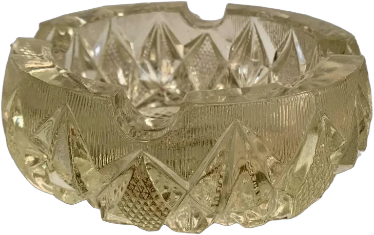Antiguo Cenicero Cristal Tono Amarillo Bohemia Blanco Flor
