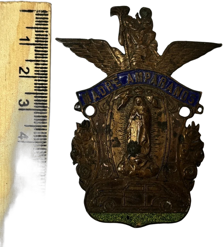 Antigua Plaquita De Bronce Virgen Guadalupe Y San Cristóbal