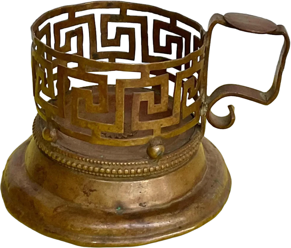 Antiguo Portavela Cobre Neo Clásico Dorado Oscuro